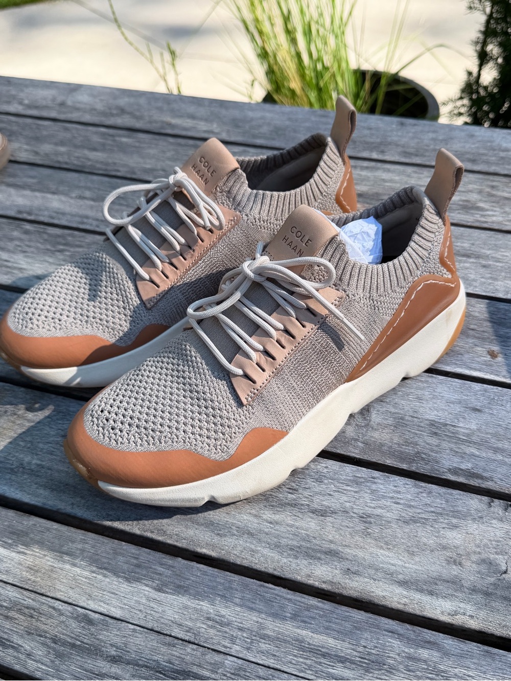 Cole Haan Men's Taupe Knit Sneakers with Tan Accents zero grand motion